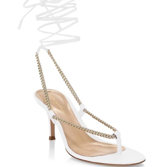 Gianvito Rossi Chain-Trimmed Ankle-Strap Leather Thong Sandals - Picture 4 of 8